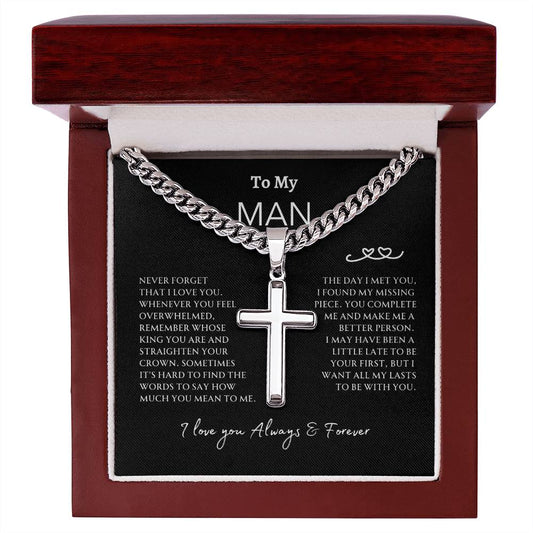 Cross on Cuban Link Chain | Personalized | To My Man | Never Forget | Gift For Him